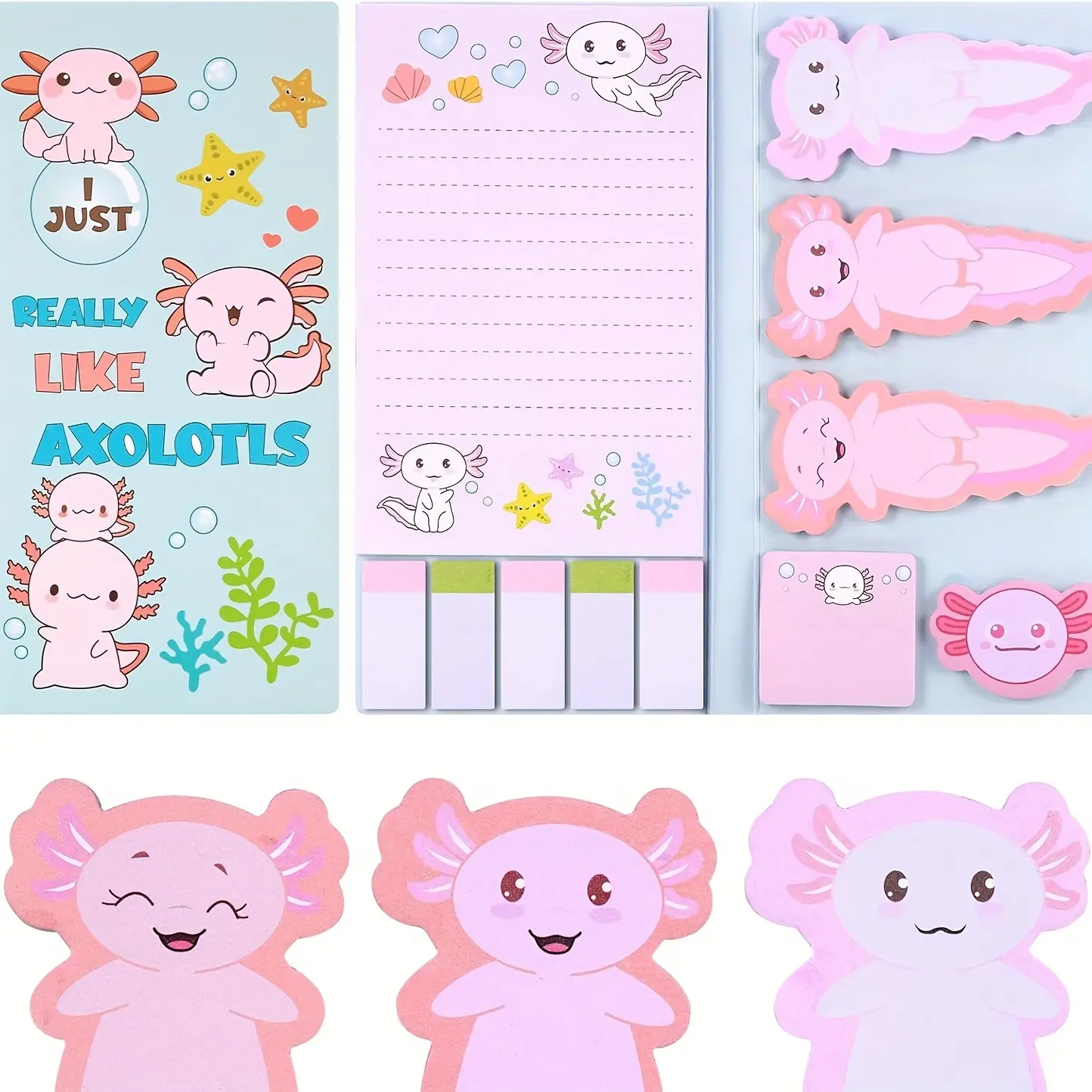 Axolotl Sticky Notes, Cute Cartoon Sticker Set, Mexican Walking Fish Notepads, Party Bag Fillers, Student Learning Supplies Gift