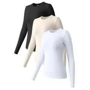 Three-piece Women's plain round neck long-sleeved slim-fit hollow T-shirt, basic simple Women's hollow top, spring and autumn casual solid color T-shirt, Women's comfortable Women's clothing, miniskirt, music festival daily Women's clothing top