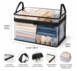 Clear Storage Bags for Clothes, Extra Large Blanket Organizer with Strong Handles and Zipper for Closet Organization