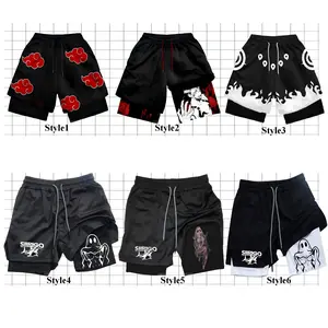 Anime Performance Shorts Men Women 2 In 1 Gym Shorts Manga 3D Print Mesh Quick Dry Sports Short Pants Summer Fitness Workout Machine Washable