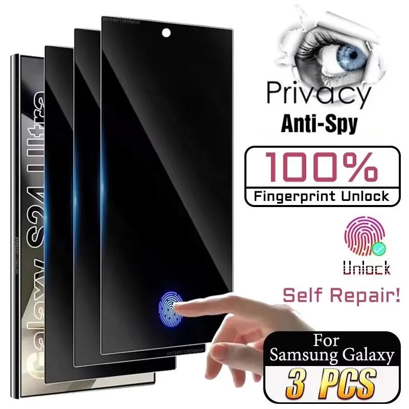 Privacy Tempered Glass Supports Finger Unlock For Samsung Galaxy S25 S24 Ultra S26 S23 S22 S21 Anti Spy Screen Protector