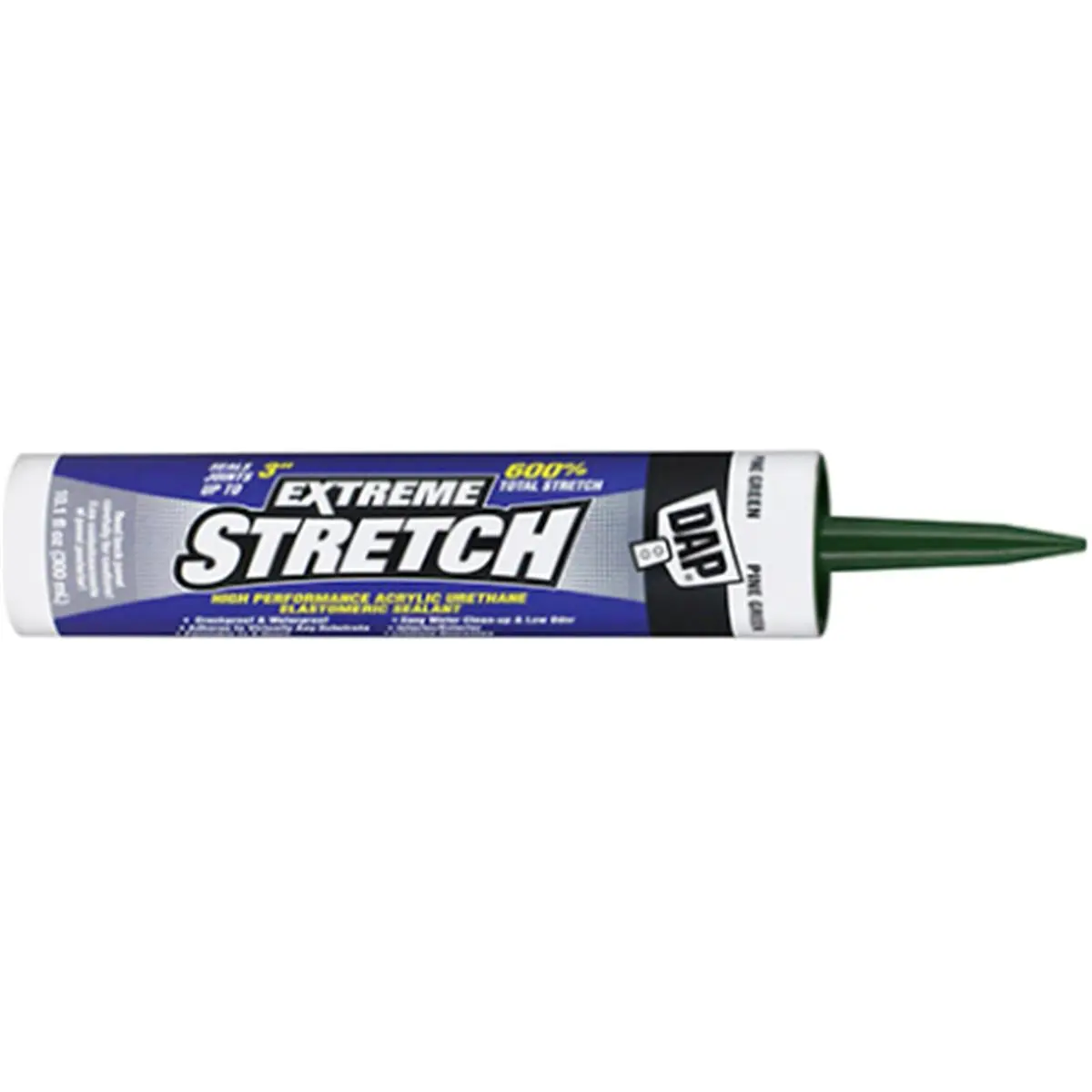 DAP Pine Green Acrylic Urethane Sealant - 10.1 oz, 0.857 Lbs, Extreme Stretch, 100% Waterproof, Low Odor, Easy Cleaning, Seals 3'' Wide Joints, Paintable in 2 Hrs, Indoor/Outdoor Water Sports Diving Use, All Seasons, Polyurethane, Ready To Paint In 2 Hour