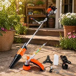 52cc Gas-Powered 3-in-1 Garden Lawn Tool Set - ARCH Weed Eater/Grass Trimmer, 10-in Brush Cutter, Portable Blower, with Rubber Handle, Shoulder Strap and Trimmer Accessories Tool Kit Tool Box