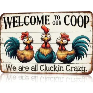 Vintage Chicken Coop Signs-"Welcome To Our Coop,We are all cluckin Crazy",Chicken Signs for Coop Funny Outdoor,Funny Mental Signs for Farm Home Garden Chicken Coop Decor,8x12inch Metal Wall Room Captain Morgan