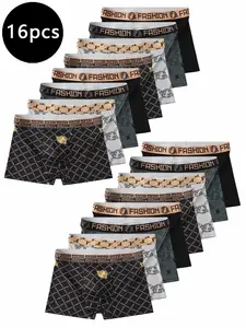 5/6/8/16 Pieces Men's Fashion Printed Boxer Briefs, Made of Comfortable and Durable Material, Stylish Men's Underwear, Available in Multiple Colors, Ideal for Daily Casual Wear, All Season Underwear