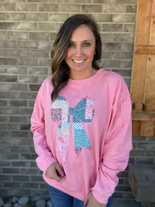 Pink Patchwork Long Sleeve Pullover by Simply Southern