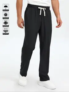 Men's Solid Color Sporty Joggers with Drawstring and Pockets, Comfortable Polyester Running Pants, Casual Fitted Waistband for All Seasons