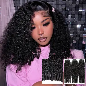 CurlyMe Natural Black 1/3/4Pcs Burmese Curly Double Weft Virgin Human Hair Bundles Soft And Healthy
