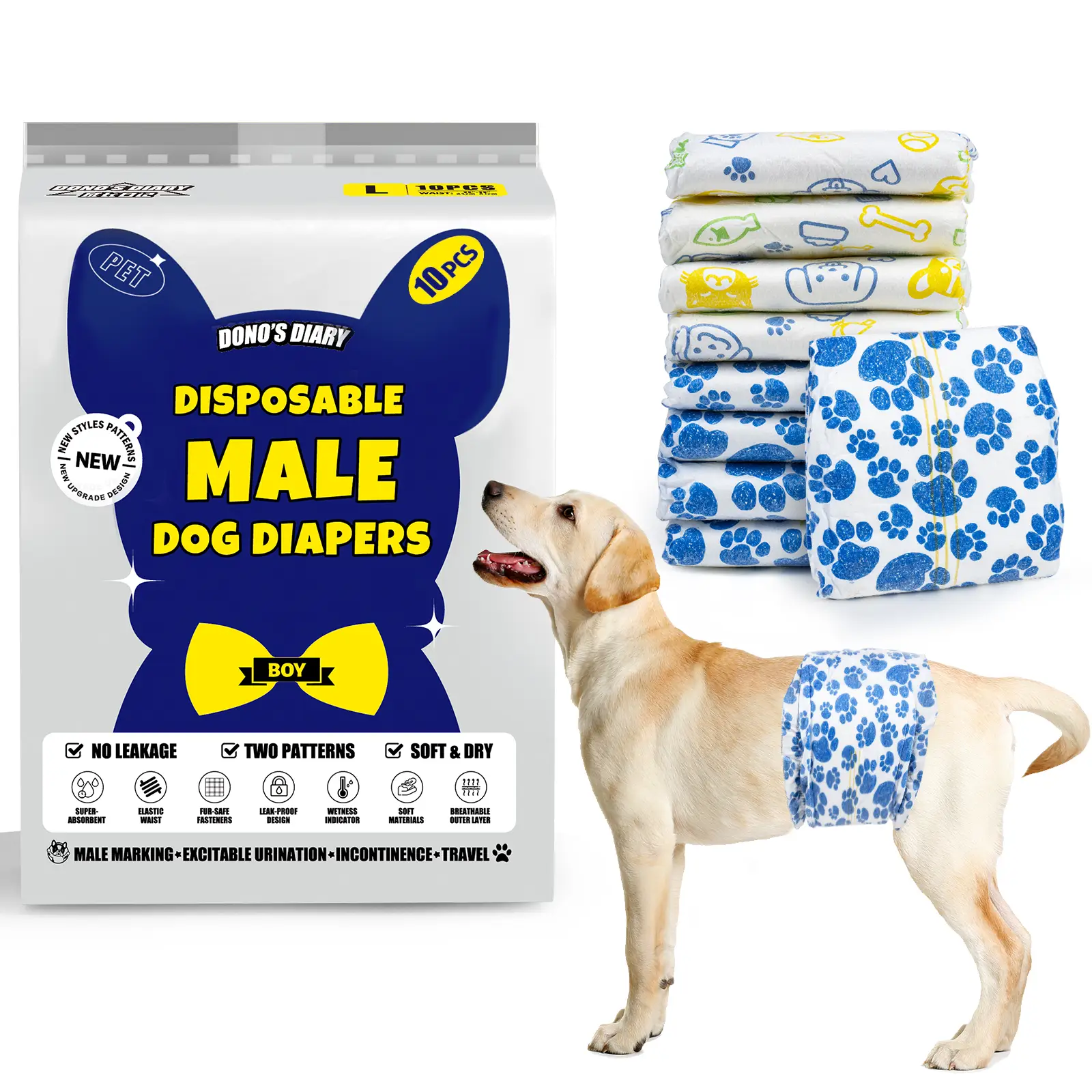 DONO Disposable Male Dog Diapers,Doggie Diapers Wetness Indicator Leak-Proof Dog Belly Wraps, Rapid-Dry Gel Technology Puppy Diapers for Excitable Uri
