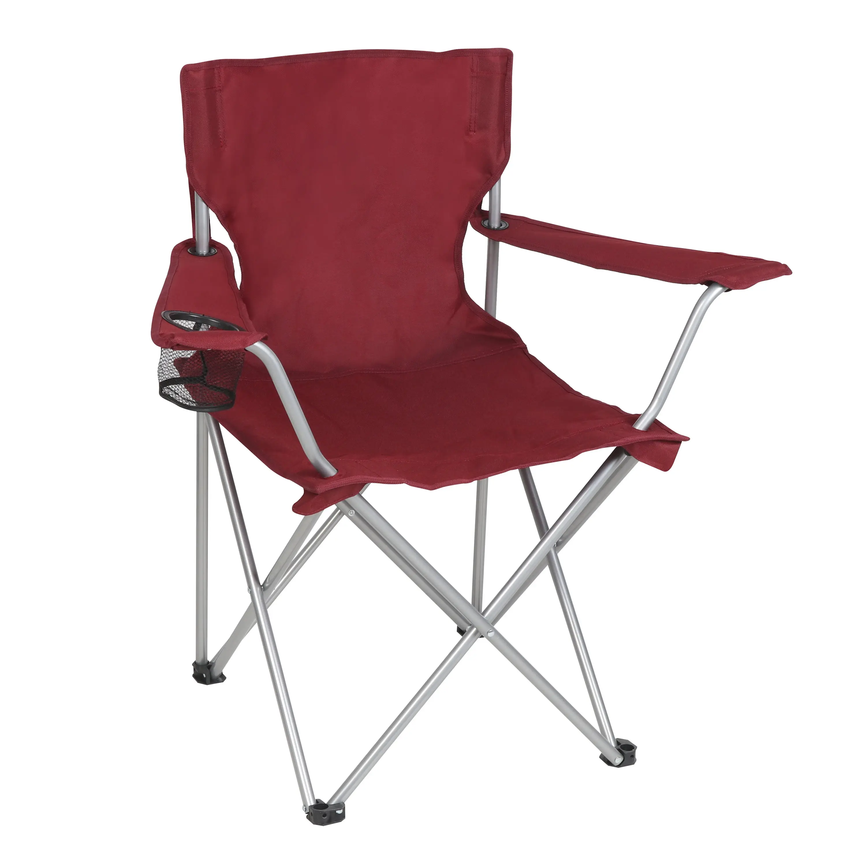 Quad Folding Camp Chair with Cup Holder, Red Portable Folding Chair with Polyester Fabric and PE Coating, Steel Tube Frame, Carry Bag, 225 lb Weight Capacity