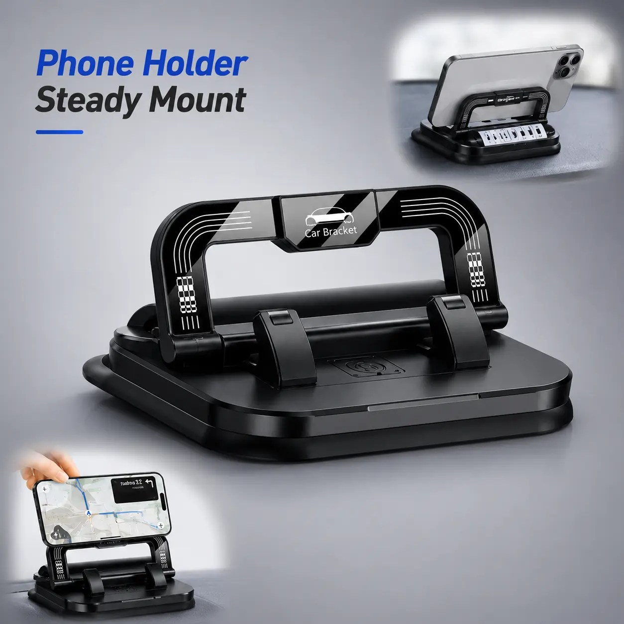 360° Rotatable Suction Type Car Phone Holder, for All Kinds of Smartphones, In-car Navigation Fixing Stand, Adjustable View Angle Non-slip Shockproof Car Accessory
