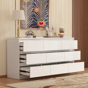 FUFU&GAGA Updated Modern Dresser Chest of Drawers, 9 Drawer Dresser with No Handle Design, Contemporary 9 Drawer Cabinet Drawer Chest, White Dresser for Bedroom (63”W x 15.7”D x 31.5”H) Storage Organization