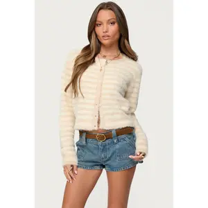 Aria Striped Fuzzy Knit Cardigan Aria Striped Fuzzy Knit Cardigan