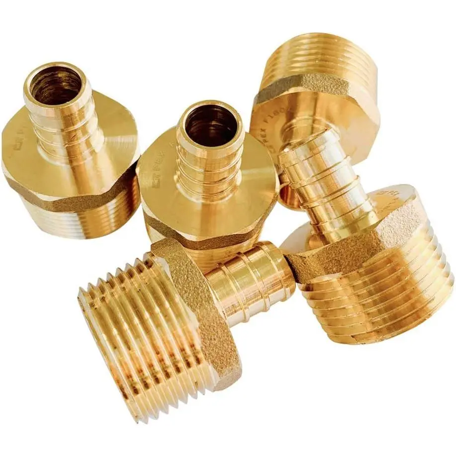 (Pack of 5) Brass Crimp Adapter Set Pipe Fittings - 1/2 Inch PEX to 3/4 Inch NPT Male Threaded Pipe Fittings, ASTM F1807 Compliant, Model PEX1807024