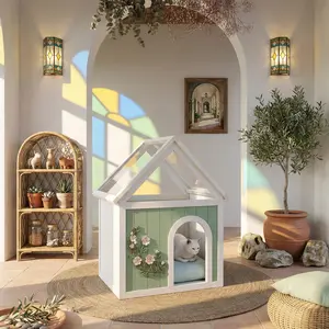 bunny pet house;SAGE FSC-Certified Cedar Indoor Cat House with Clear Acrylic Roof – Wooden Pet House for Small Cats & Dogs