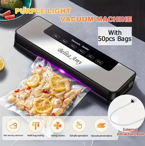 65 KPA Commercial Vacuum Sealer Machine | Seal with 50 Free Bags, Dry/Moist Modes, 6-in-1 Sealing Machine for Storage & Sous Vide, Automatic Sealing Machine, Preservation System for Home Kitchen, Easy to Clean, Vacuum Sealer Bags, Abs Material 65 KPA Commercial Vacuum Sealer Machine | Seal with 50 Free Bags, Dry/Moist Modes, 6-in-1 Sealing Machine for Storage & Sous Vide, Automatic Sealing Machine, Preservation System for Home Kitchen, Easy to Clean, Vacuum Sealer Bags, Abs Material