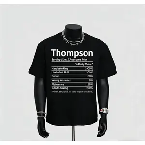 Thompson: The Custom Nutrition Facts For An Awesome Man T-Shirt - 100% Cotton Relaxed Fit Round Neck Casual Tee with Bold White Text Print, Machine Washable Humorous Gift for Men y2k  outfits  men time  tee  shirt  double print  Vintage Metalcore Tshirt