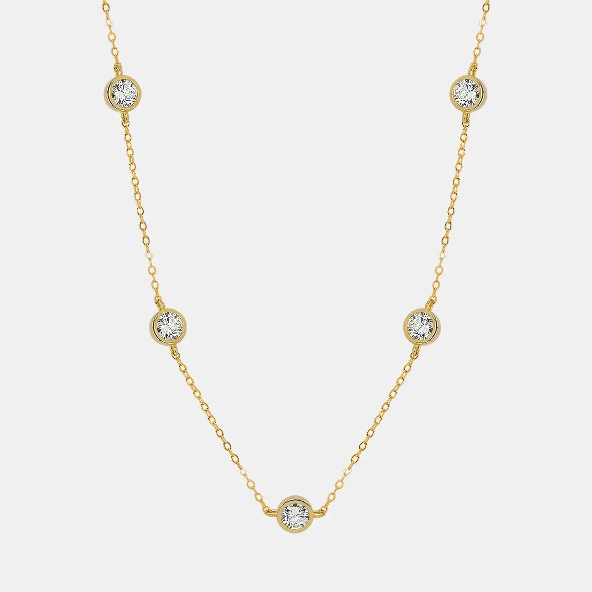 【196】Clear white and Yellow Colour Plated 5 Synthetic Moissanite Necklace