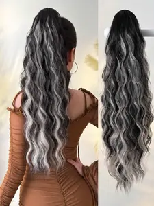 Women's Synthetic High Ponytail Wig Clip, Natural Curly Wave Design, Instant Volume Effect, Easy-To-Use Hair Accessory, Wavy Ponytail Extension