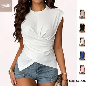 YeeZaa Tie-Back Wrapped Top for Wome Y2K Sleeveless Front Twist Tee 2026 Summer Fashion Cross Wrap Irregular Hem Tank T-Shirt Slim Fit Sexy Backless Cutout Crop Tops Pullover Ruched Corset Shell Cinch Waist Drape Lightweight Breathable Vest