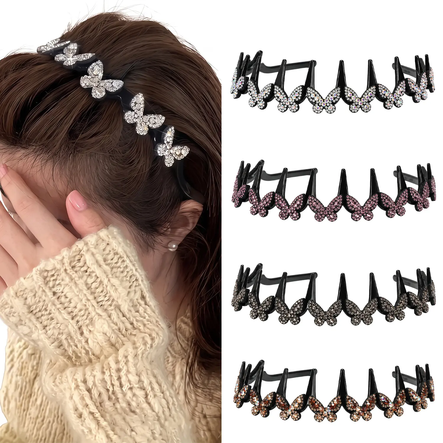 EMPTAN 4-Piece Headbands for Women, Elegant Wave Rhinestone Headbands with Sparkly Crystal Decor, Lightweight & Non-Slip Girly Hair Hoop Clips for Daily Party, Fashion Hair Accessories, Ideal Gift