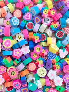 100 Mixed Fruit and Flower Clay Beads for Crafting, Heart-Shaped Beads for DIY Bracelets and Necklaces, Random Styles Included, Bead Assortment