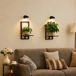 Rustic Brown 2-Pack Floating Wall Shelves with LED Lights, Farmhouse Wall Decor, Storage Shelf for Living Room Bedroom Bathroom Kitchen, Small Space Organization, corner bookshelf