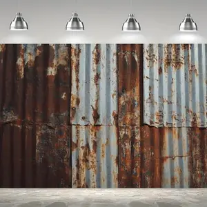 1PC,2D Flat Vintage Rustic Corrugated Iron Texture Festival Door Banner, Creative Industrial - Style Wall Decor Hanging Cloth, Party Scene Decoration Hanging Ornament, Durable Fabric Door Curtain,