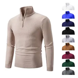 Autumn Winter Fleece Lined Men's Plus Size Zipper Half Turtleneck Pullover Sweater Men's Long Sleeve Knitted Sweater Knitwear Menswear