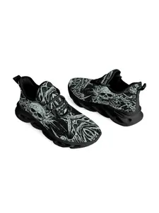 Neutral Punk Dark Style Sneakers, Thorn Skull Print, Soft Sole, Breathable, Durable, Anti-Slip, Multi-Scene Running Shoes, Trendy Running Shoes, Fashionable Running Shoes