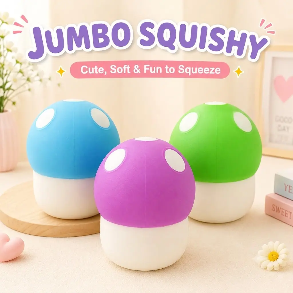 17cm Jumbo Squishy Mushroom Toy, Giant Mushroom Squeeze Toy with Shaving Cream Filling, Soft TPR Stress Relief Sensory Fidget for Kids and Adults