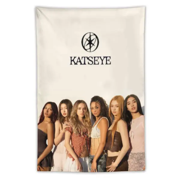 Katseye Tapestry, 3x5 FT Polyester Hanging Wall Flag, Single-Side Printed Fade-Resistant Kpop Decoration for Fans, Suitable for Home, Kitchen, Party Decor