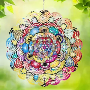 Mandala Pattern Wind Chime, 3D Rotating Wind Chime, Outdoor Hanging Decoration for Garden & Courtyard, Garden Decoration Supplies