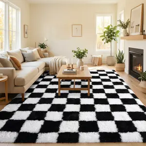 XEXSIN Checkered Rug for Living Room, Multiple Colors to Choose from Modern Shag Rug Washable Non-Slip Large Area Rug Super Soft Indoor Fuzzy Carpet Fluffy Rugs for Bedroom Home Aesthetic Decor