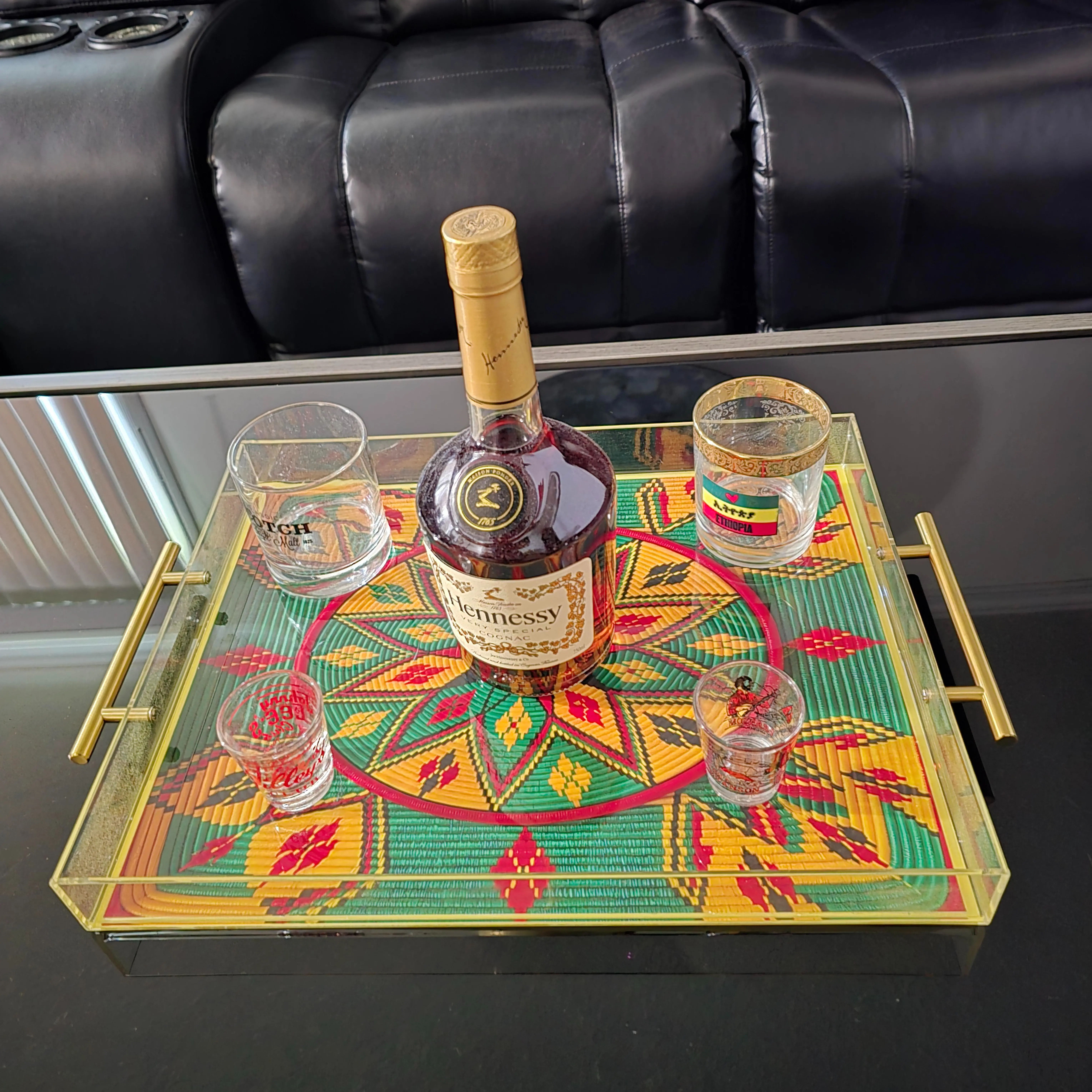 Modern Clear Acrylic Ethiopian Coffee Ceremony Tray | Habesha Serving Tray | Food-Safe Finish | 16 x 12 x 2 Inches