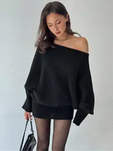 WOMEN'S OFF-THE-SHOULDER KNITTED PULLOVER Knitwear - SOFT, SKIN-FRIENDLY, STRETCHY, ELEGANT FOR AUTUMN/WINTER