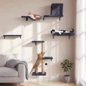 Wall Shelves,  & Safe 5 in 1  Walls Furniture Set, Wooden Kitten Climbing Wall with   for 16 Inch Drywall - Gray