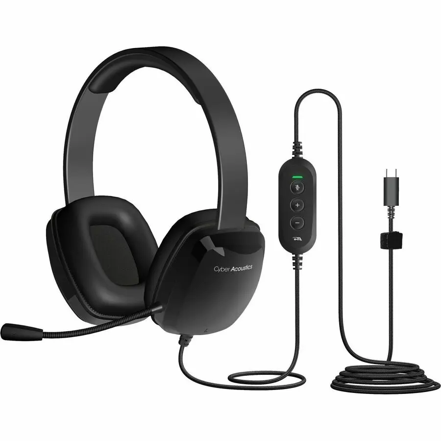 Cyber Acoustics USB-C Stereo Headset (AC-6014), in-Line Volume and Mute Controls for PCs, Chromebooks, and USB-C Devices