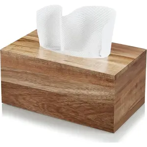 Rectangular Tissue Box Cover for 120, 160 Count Box - Wood Rectangle Tissue Box Holder - Decorative Facial Cube Tissue Box Cover for Tabletop Night Stands Office