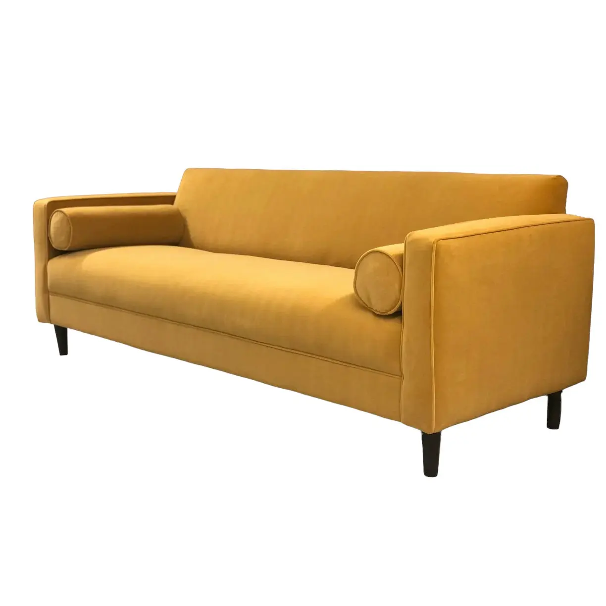 Brand New Modern Sofa/ Couch in Honey Yellow Velvet Upholstery Made in USA Solid Wood Frame  (Available by Online Purchase Only)