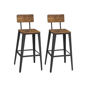 VASAGLE Set of 2 Bar Stools, Bar Height Stools, Tall Bar Stools with Back, Steel Frame