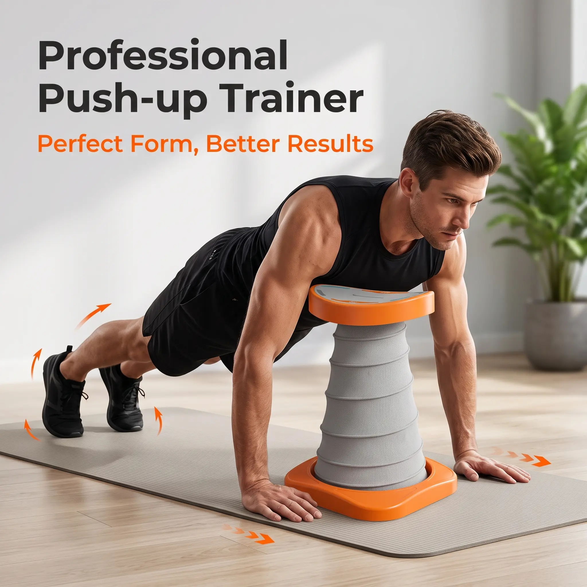 Spring Rebound Push Up Trainer, Multi Grip Chest Training Assistant with Anti Slip Base, Portable Upper Body Workout Equipment for Beginner Home Gym Strength Training
