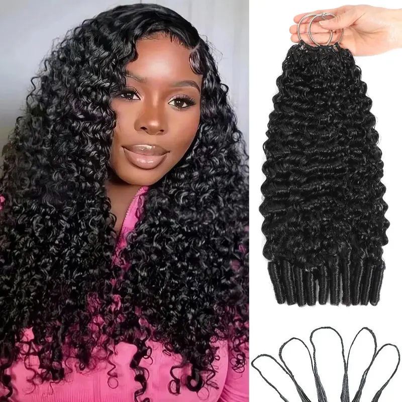 Burmese Curly Human Crochet Hair for Black Women Feather Crochet Human Hair Miracle Knots for Boho Braids Pre-Separated 50 Strands 60g Miracle Reusable Virgin Hair Extensions Natural Black Knotted Headband Zig Zag Headbands