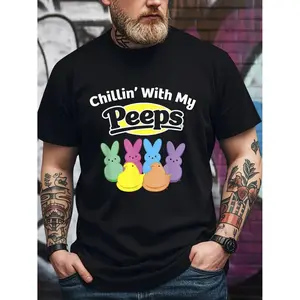 Mens Easter Rabbit Pattern T Shirt Made of 100 Percent Cotton Casual Round Neck Short Sleeve Cool Design with Friends Black with Colorful Rabbit Ears