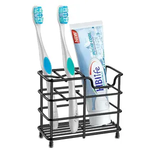 Toothbrush Holder, Standup Brush Holder, 1 Count Stainless Steel Toothbrush Storage Rack, Bathroom Toothbrush Organizer, Multifunctional Bathroom Gadgets, Bathroom Accessory, Toothbrush Holder Organizers