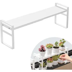 Retractable Over The Sink Shelf - Carbon Steel Window Sill Plant Shelves, Kitchen Counter Shelf for Plants & Storage Organization Accessories (White)
