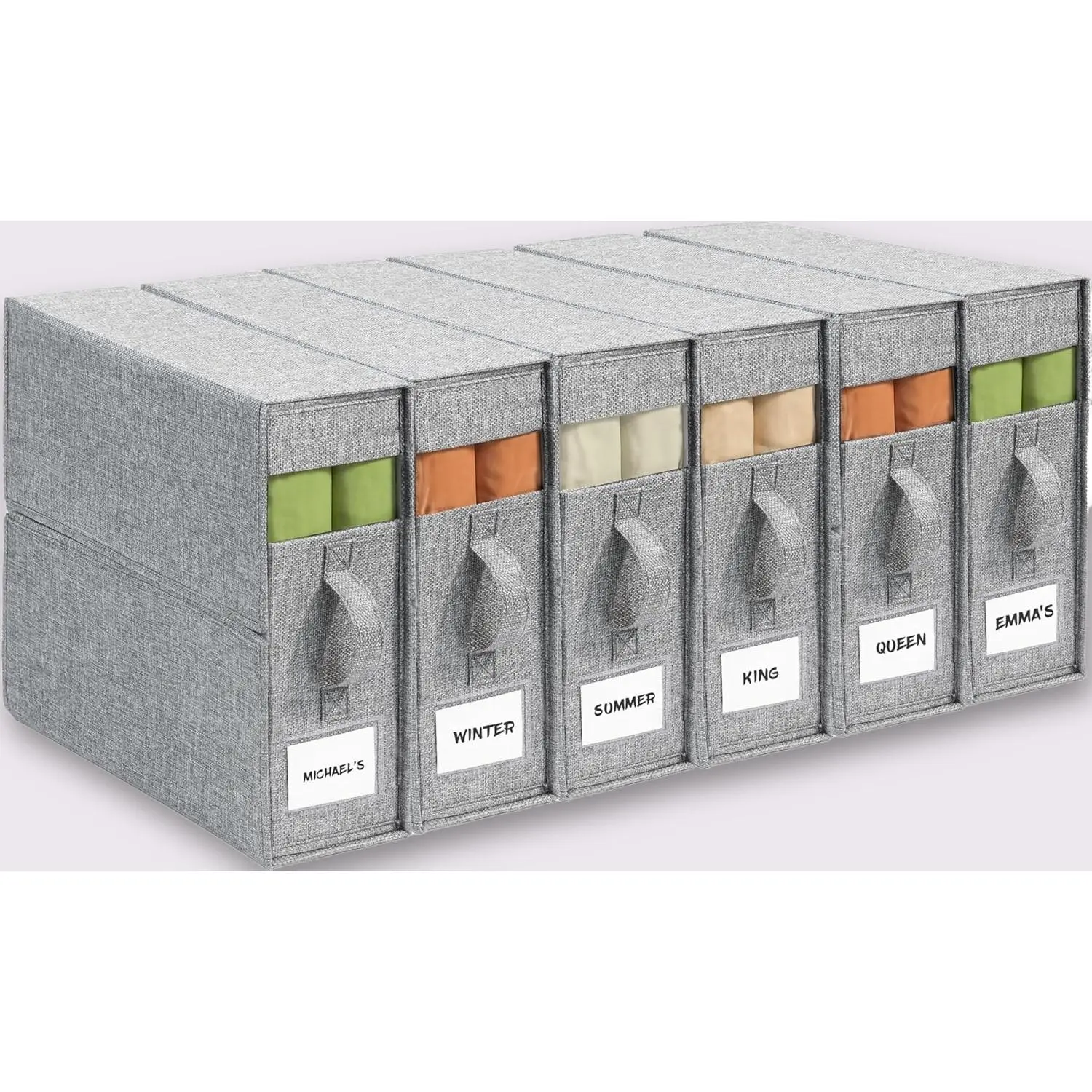 Grey Linen Closet Sheet Organizers and Storage 6 Pack Premium Fabric Drawer Dividers For Bedroom Laundry Room Closet Organization And Storage Solutions For Bedding Sheets Pillowcases Towels