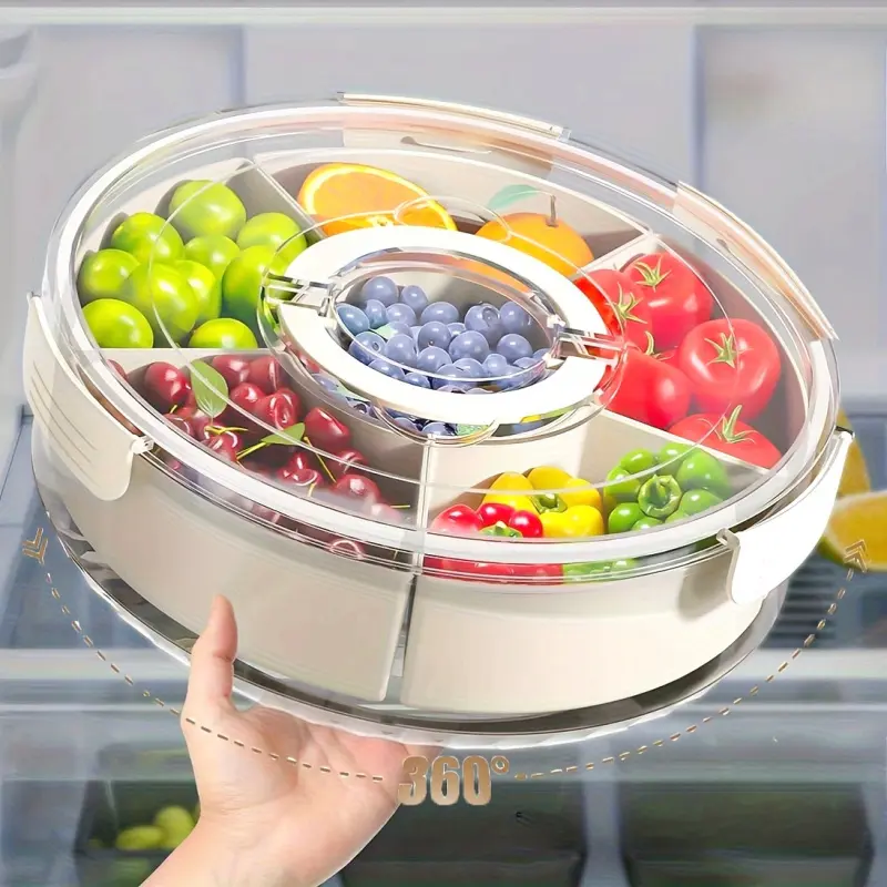 1pc Rotatable Multi-Purpose Snack Serving Tray with Lid and Handle - Large PP Material Charcuterie, Veggie, and Fruit Platter - Ideal for Taco, Christmas Party, and Travel Picnic