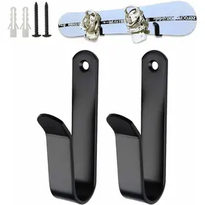 Snowboard Wall Mount & Skateboard Display Rack - Horizontal Hanger Clips for Snowboards, Longboards, Skateboards - Space Saving Storage Solution for Garage, Bedroom, Living Room (Black, 2 PCS)