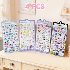 3D Crystal Relief Stickers Cute Puppy Rabbit Ocean Cartoon Stickers DIY Phone Laptop Fridge Kawaii Sticker Toy